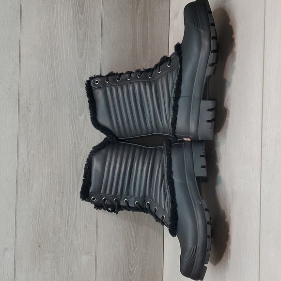 Hunter Womens Patent Pac Tall Rubber Sheepskin inside Boots shoes sz 10 - Picture 9 of 13